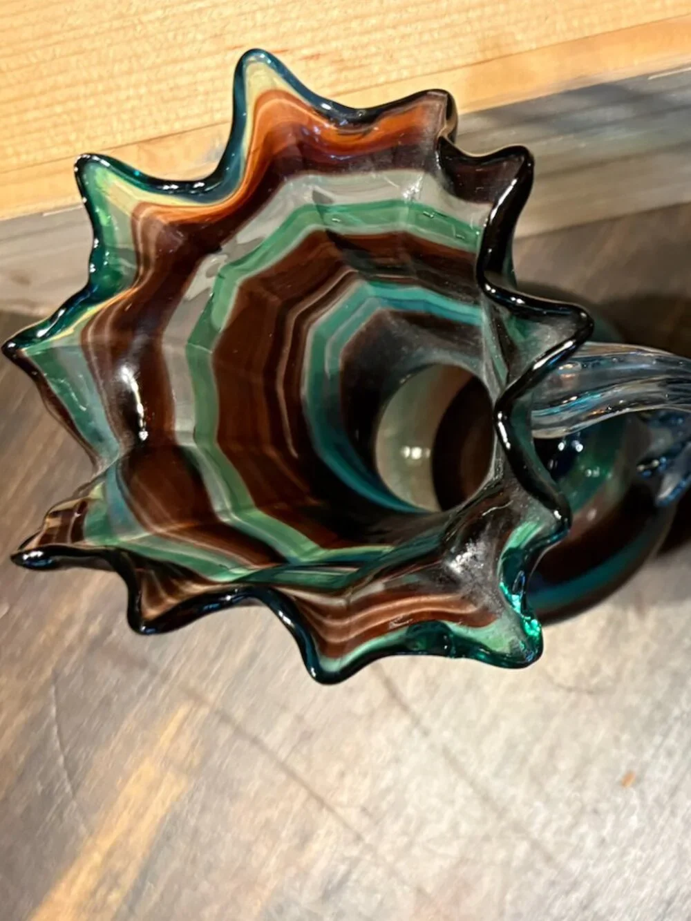 Vintage Pair of Hand-Blown Art Glass Swirl Pitchers